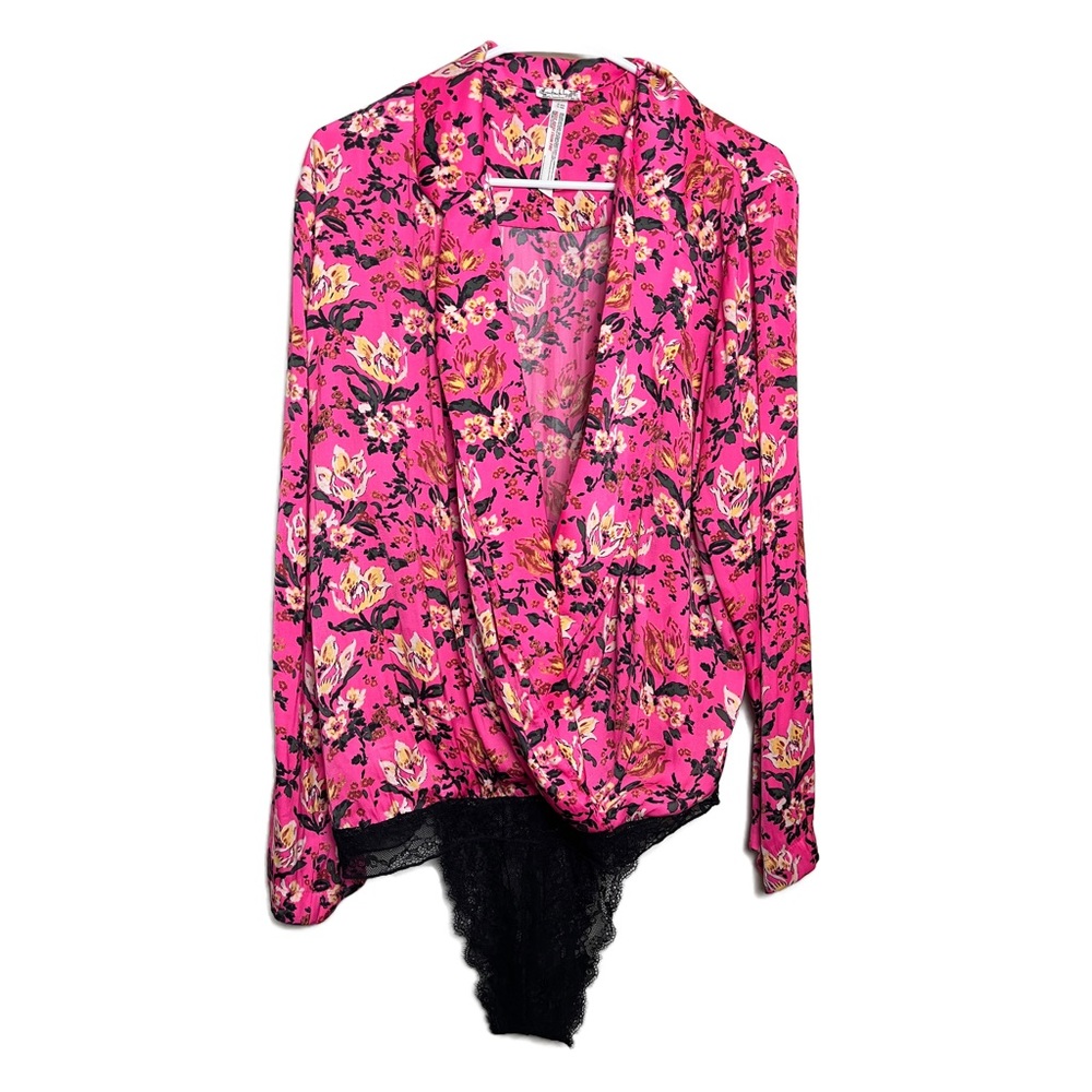 Intimately Free People Pink Elsa Printed Bodysuit Sz Medium